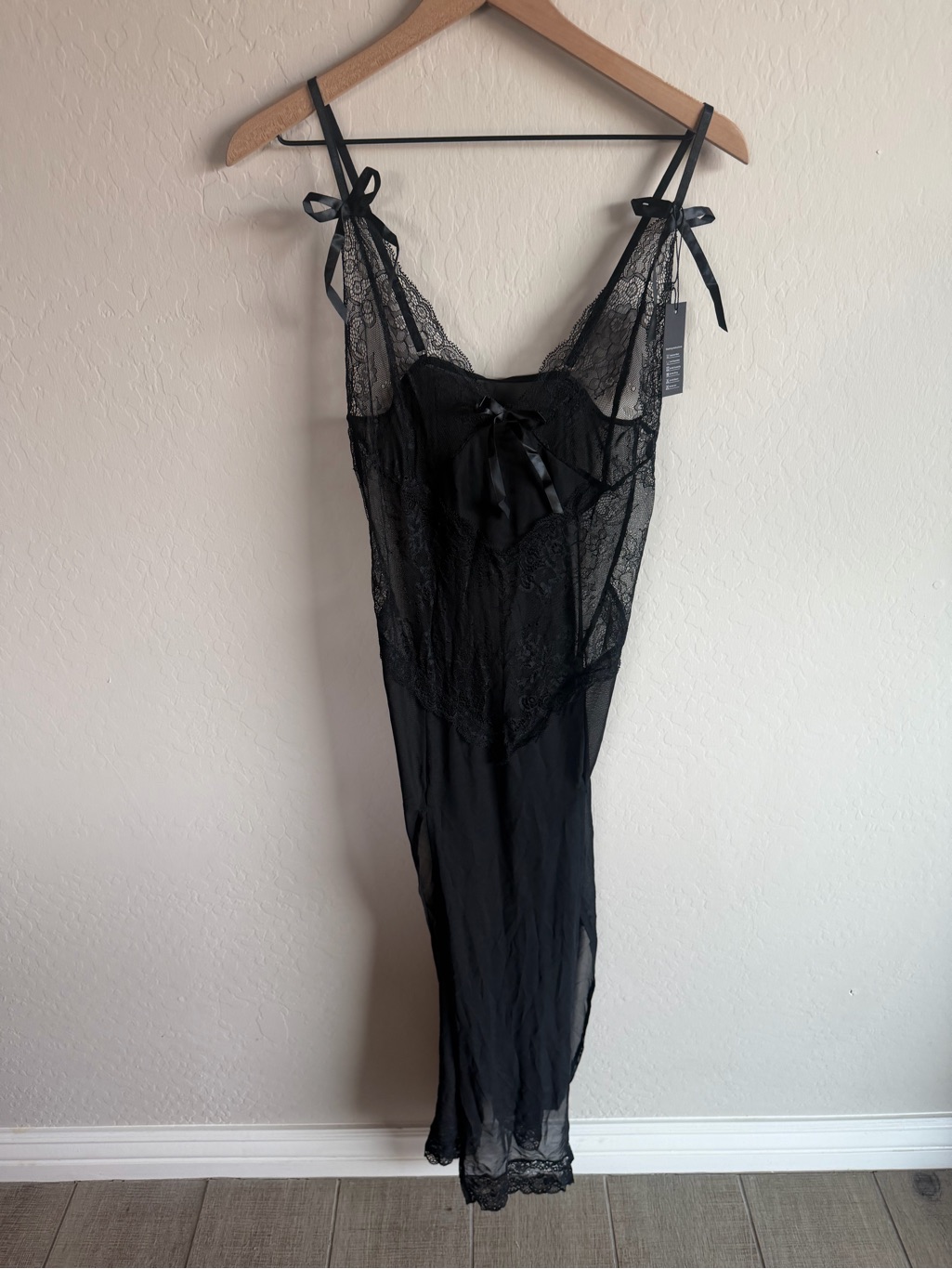 Romantic Black Lace Floral Sheer Slip Nightgown S Nwt Dark Cottagecore Gothic — image 2 of 6